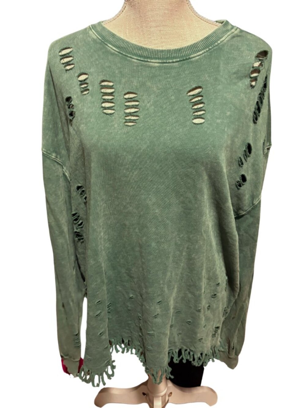 Easel Distressed Sweatshirt Oversized Boho Grunge Raw Hem Free People Style